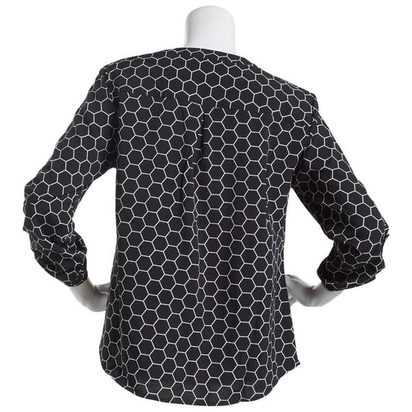 Womems Notations 3/4 Roll Tab Print Equipment Shirt-Black/White