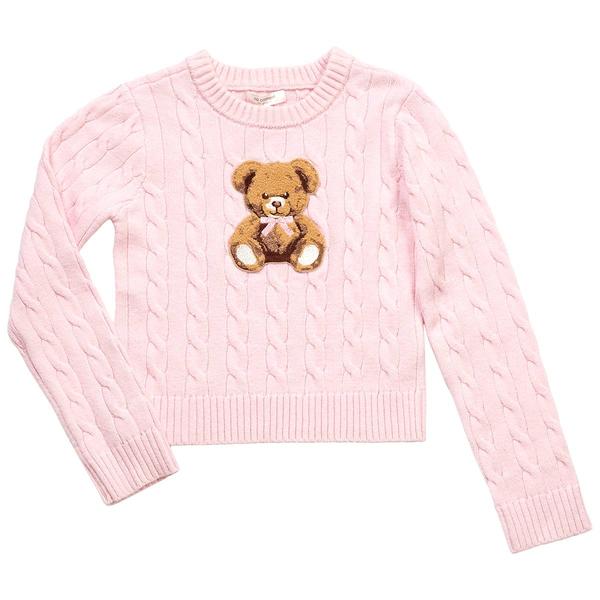 Girls (7-16) No Comment Long Sleeve Teddy Bear Cable Sweater