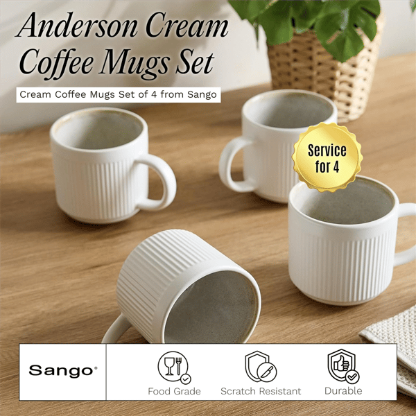 Sango Anderson Reactive Cream 16.5oz. Coffee Mugs - Set of 4