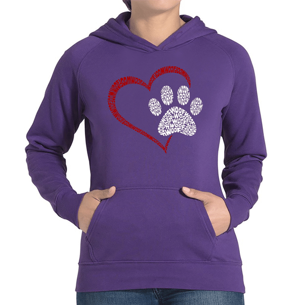 Womens LA Pop Art Paw Heart Word Art Hooded Sweatshirt