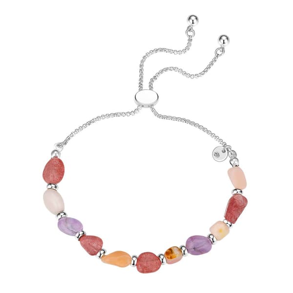 Shine Fine Silver Plated Multi Pink Stone Bolo Bracelet