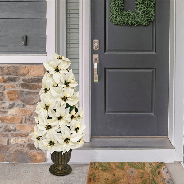 Puleo International 36in. Pre-Lit Potted White Poinsettias