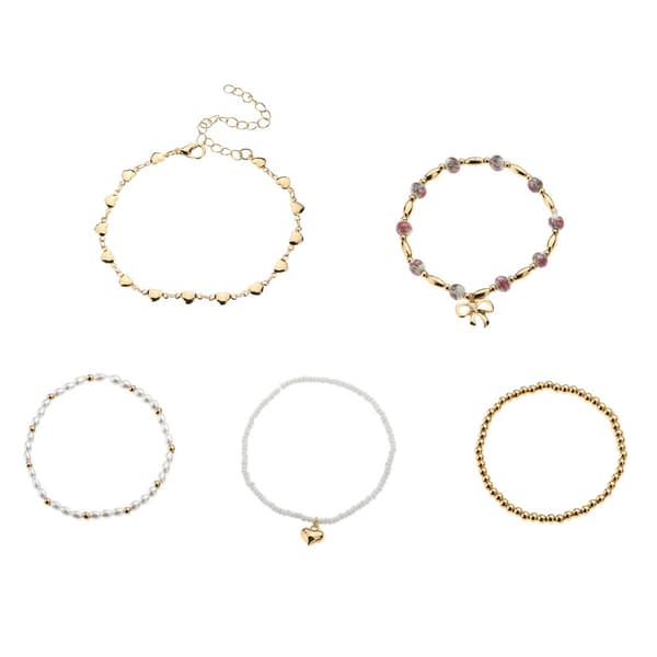 Ashley Gold/Pearl/Bow/Heart 5pc. Bracelet Set - image 