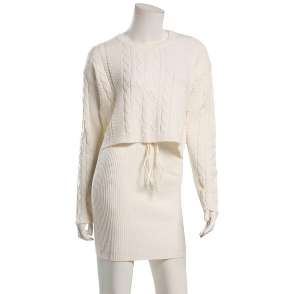 Juniors No Comment Cable Crew Neck Sweater & Skirt Set