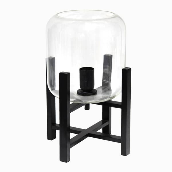 Simple Designs Black Wood Mounted Table Lamp w/Glass Shade