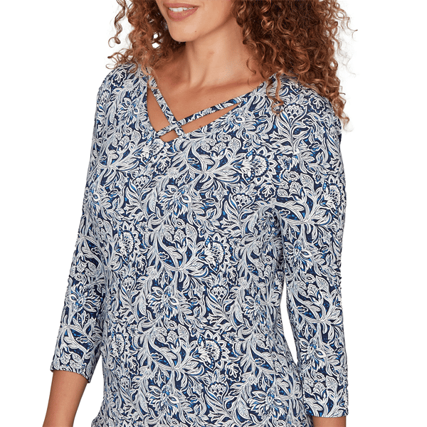 Womens Emaline Key Items 3/4 Sleeve Strap V-Neck Jacquard Blouse