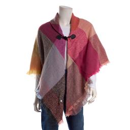 Womens Renshun Color Block Toggle Fringe Edges Cape