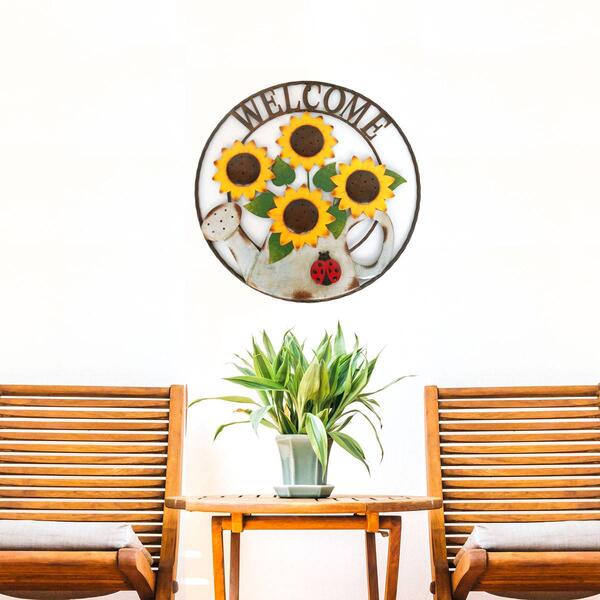 Alpine Sunflowers in Gardening Can ''Welcome'' Sign D&#233;cor