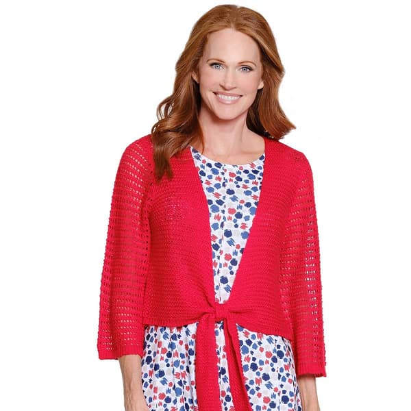 Petite Multiples 3/4 Sleeve Tie Front Open Knit Cardigan - image 