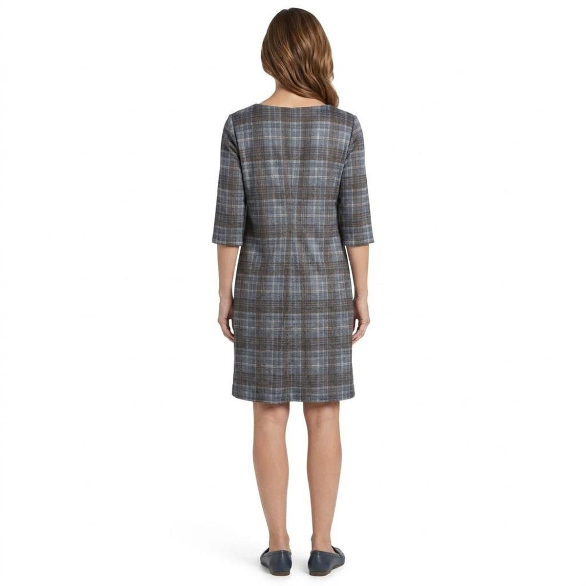 Petite Connected Apparel 3/4 Sleeve Plaid Button Shift Dress