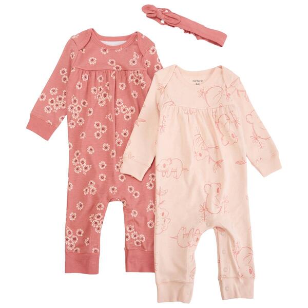 Baby Girl &#40;NB-9M&#41; Carters&#40;R&#41; 2pk. Koala & Floral Jumpsuits - image 