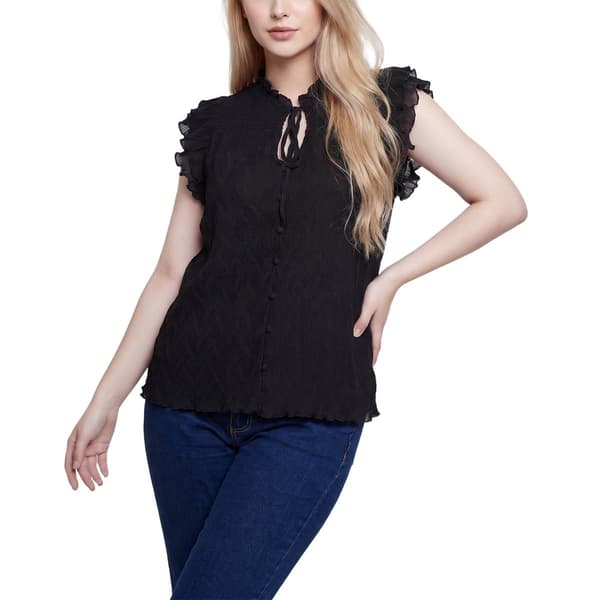 Womens NY Collection Double Flutter Sleeve Keyhole Neck Blouse - image 
