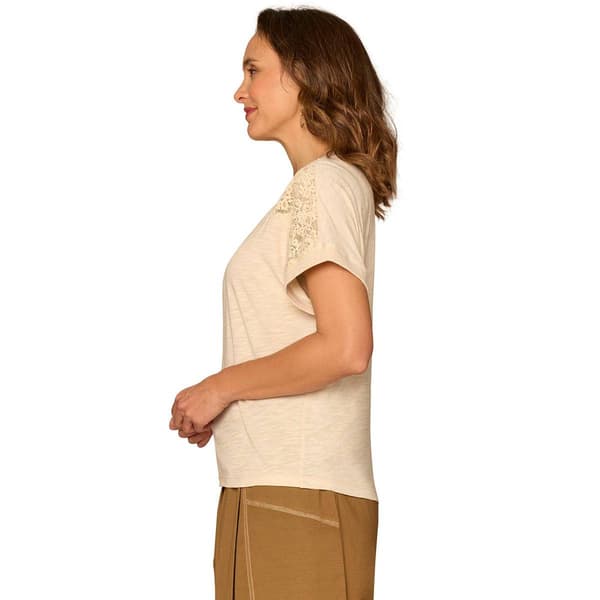Womens Democracy Short Sleeve Lace Placket Blouse