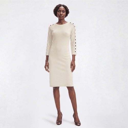 Womens Sami & Jo 3/4 Sleeve Solid Button Sleeve Sweater Dress - image 