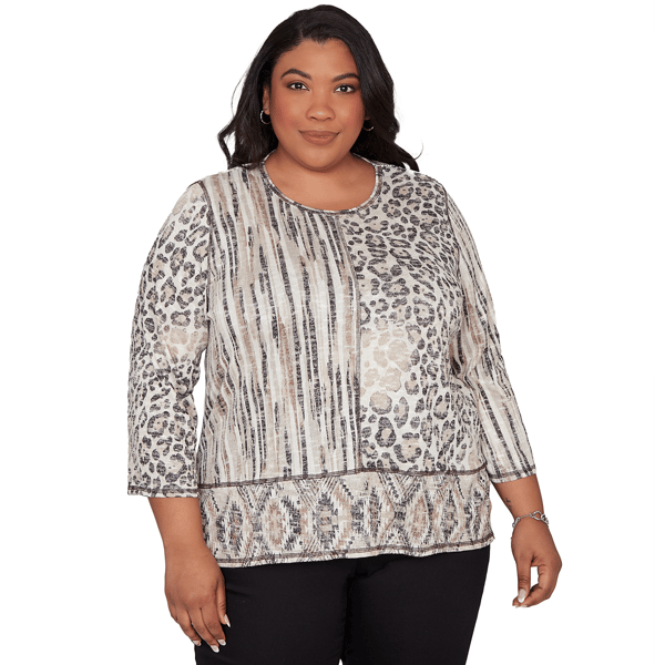 Plus Size Alfred Dunner Detail Driven Spliced Aztec Animal Skin