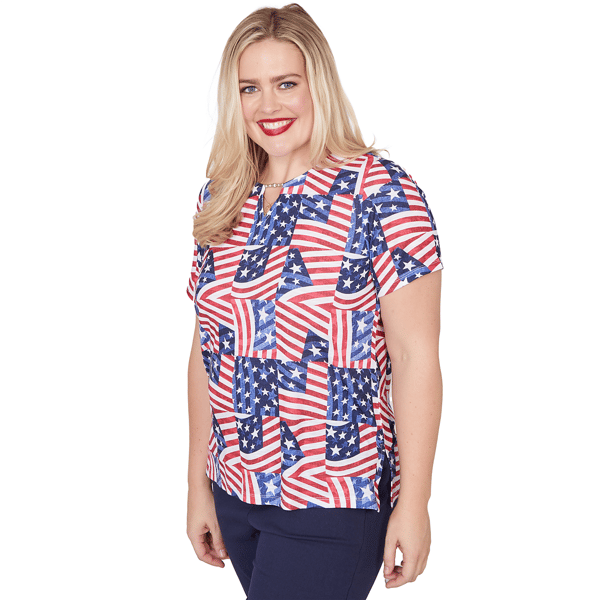 Womens Alfred Dunner Lady Liberty American Flag Keyhole Blouse