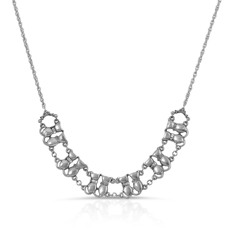 1928 Silver Tone Crystal Multi Double Cat Collar Necklace