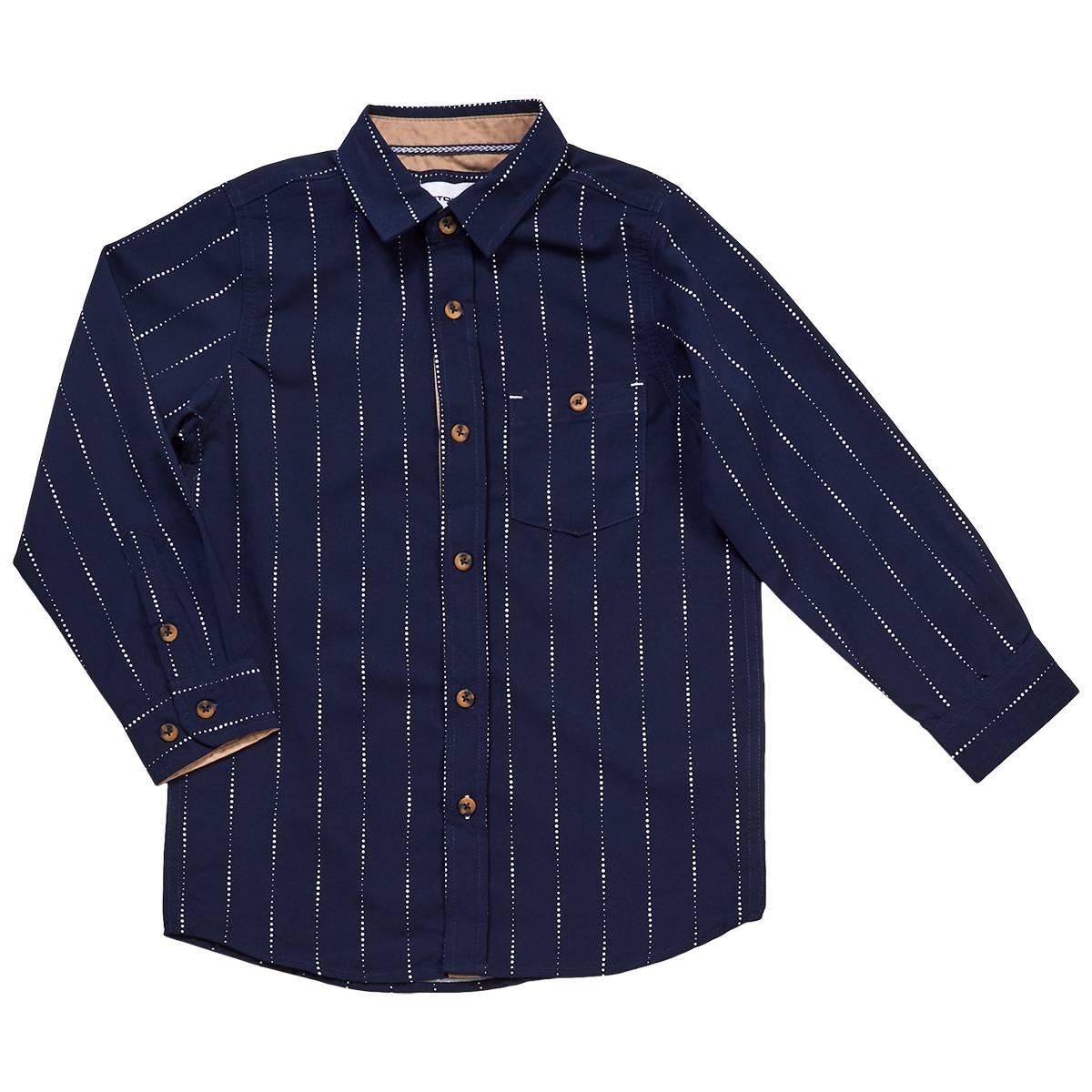 Boys (4-7) Distortion Long Sleeve Button Down Shirt - Navy