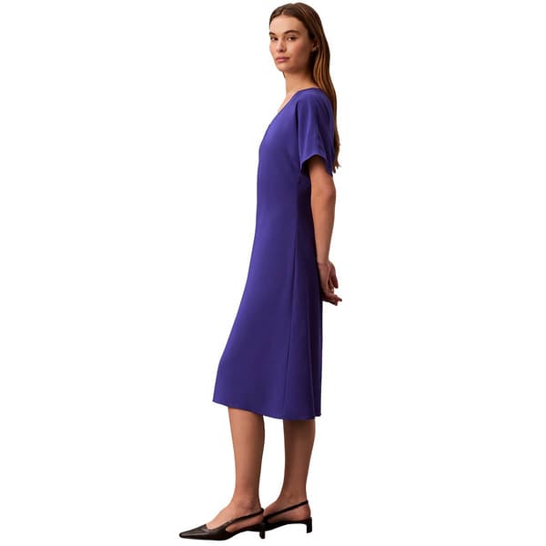 Womens Calvin Klein Short Sleeve V Neck Crepe Midi Dress