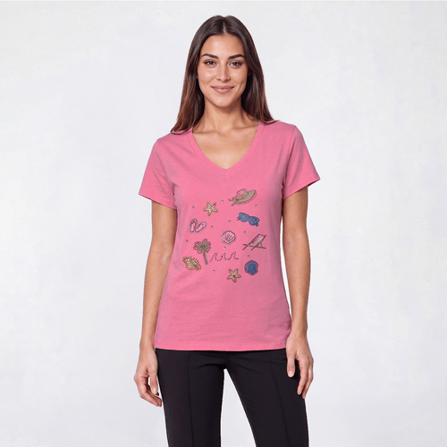 Womens New York Laundry Short Sleeve Rhinestone Coastal Tee - image 
