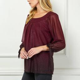 Womens Sara Michelle 3/4 Tie Sleeve Ombre Glitter Blouse