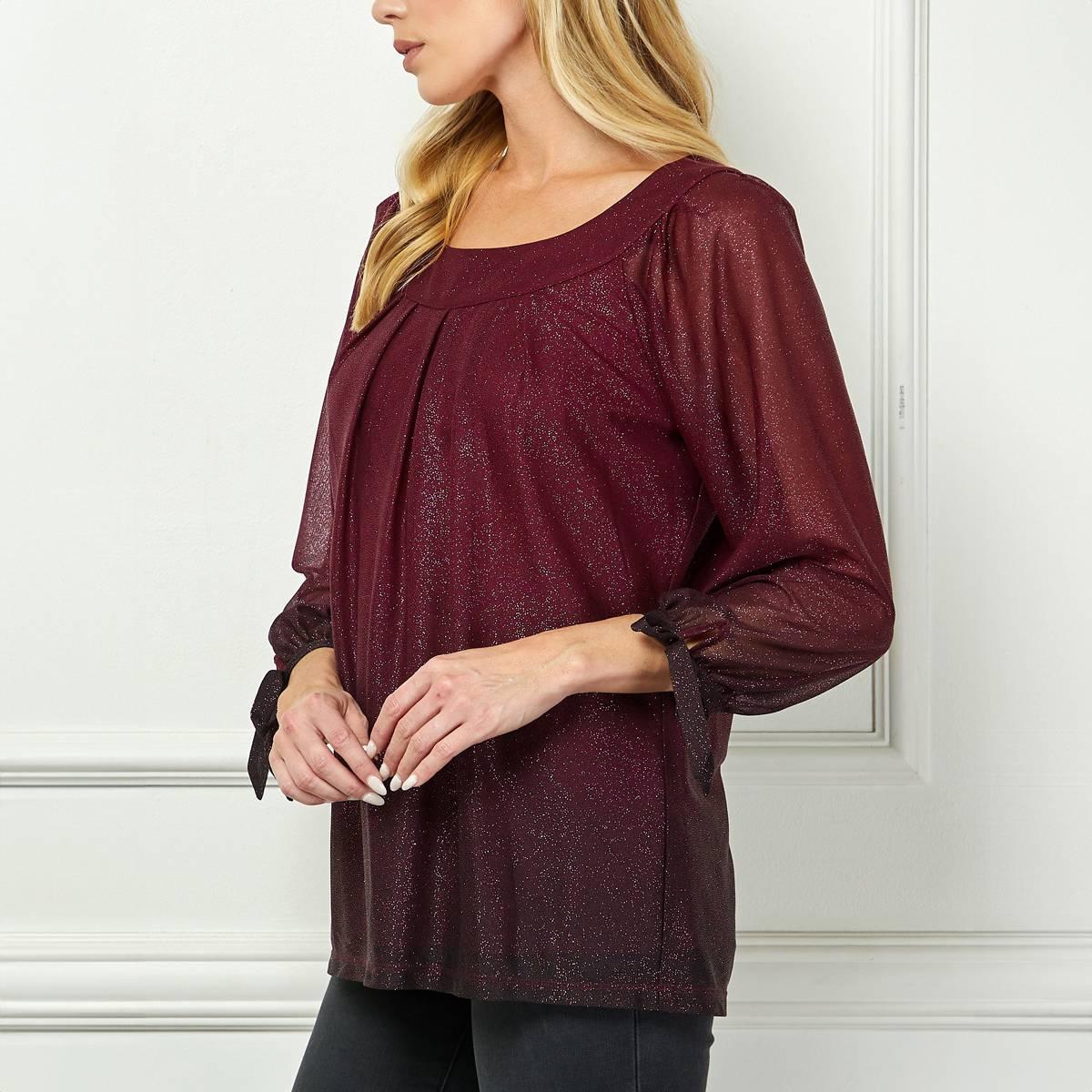 Womens Sara Michelle 3/4 Tie Sleeve Ombre Glitter Blouse