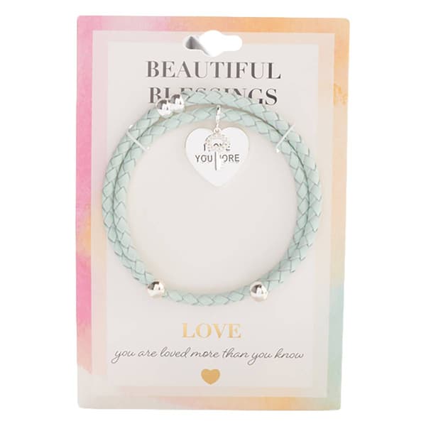 Beautiful Blessings Turquoise Leather Coil Heart Charm Bracelet - image 