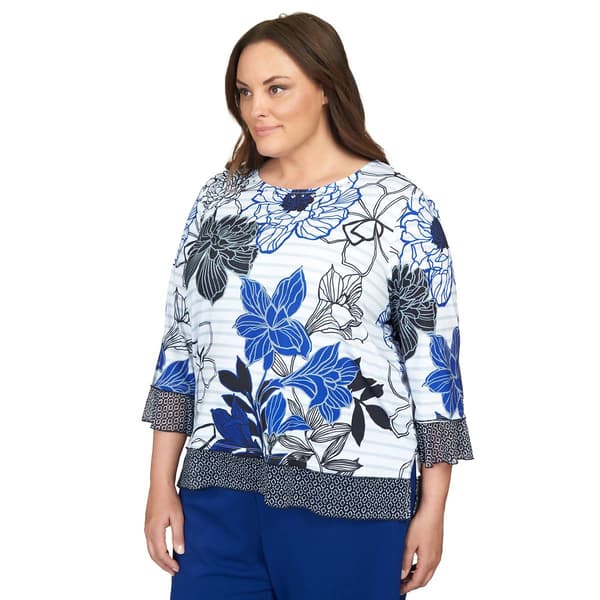 Plus Size Alfred Dunner Downtown Vibe Floral Stripe Blouse
