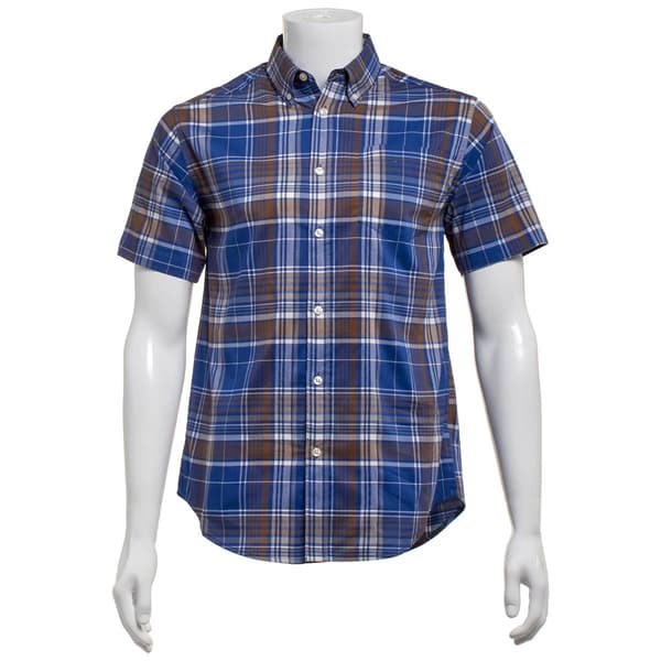 Mens Architect(R) Plaid Weekender Button Down Shirt - Tan/Blue - image 