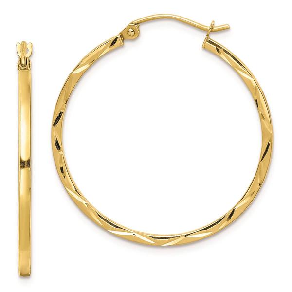 Gold Classics(tm) 10kt. 1.5x30mm Diamond Cut Hoop Earrings - image 