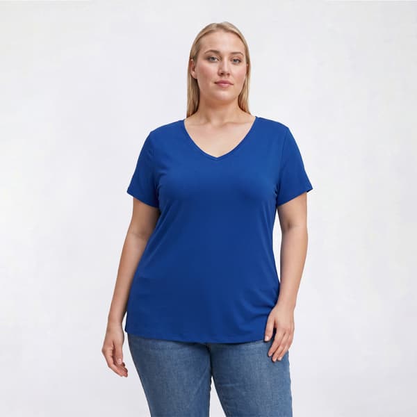 Plus Size Runway Ready Short Sleeve Solid V-Neck Tee - image 