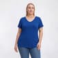 Plus Size Runway Ready Short Sleeve Solid V-Neck Tee - image 1