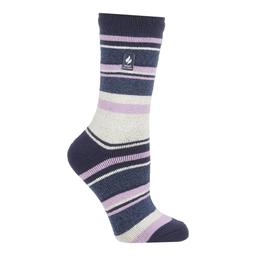 Womens Heat Holders(R) Lite Carrie Stripe Crew Socks - Navy/Lilac