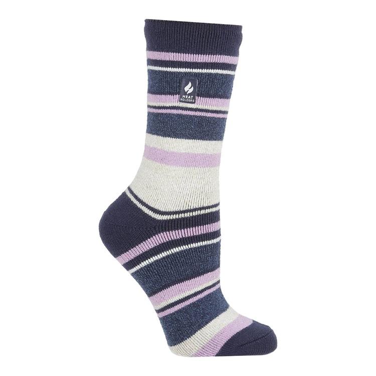 Womens Heat Holders(R) Lite Carrie Stripe Crew Socks - Navy/Lilac