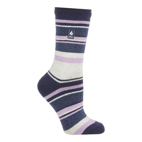 Womens Heat Holders(R) Lite Carrie Stripe Crew Socks - Navy/Lilac - image 