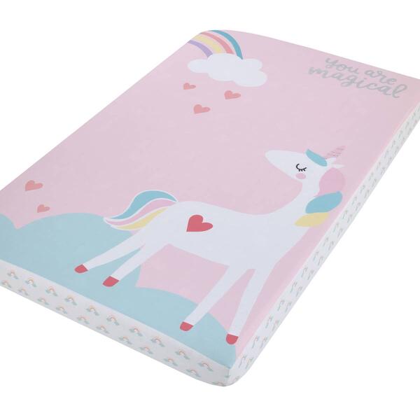 Little Love by NoJo Rainbow Unicorn Mini Crib Photo Sheet - image 