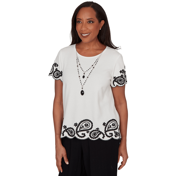 Womens Alfred Dunner Crowd Pleaser Scalloped Paisley Blouse