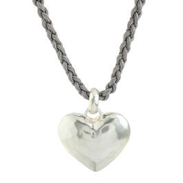 Bella Uno Worn Silver-Tone Chunky Heart Cotton Cord Necklace