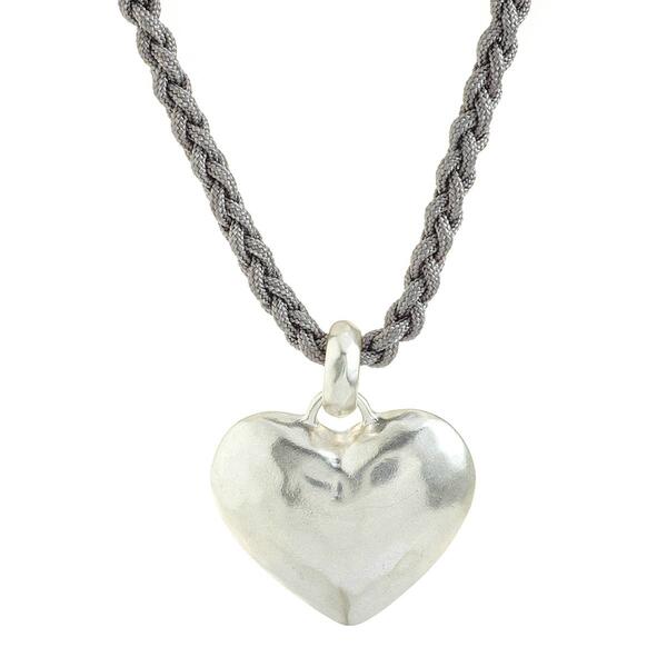 Bella Uno Worn Silver-Tone Chunky Heart Cotton Cord Necklace - image 