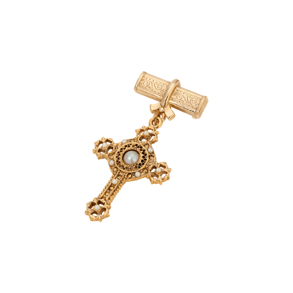 Symbols of Faith Gold-Tone Center Faux Pearl Cross Pin - image 