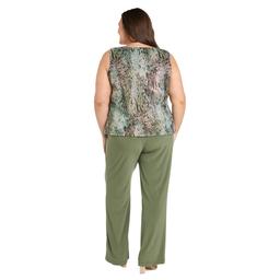 Plus Size R&M Richards 3pc. Abstract Metallic Crinkle Pant Set