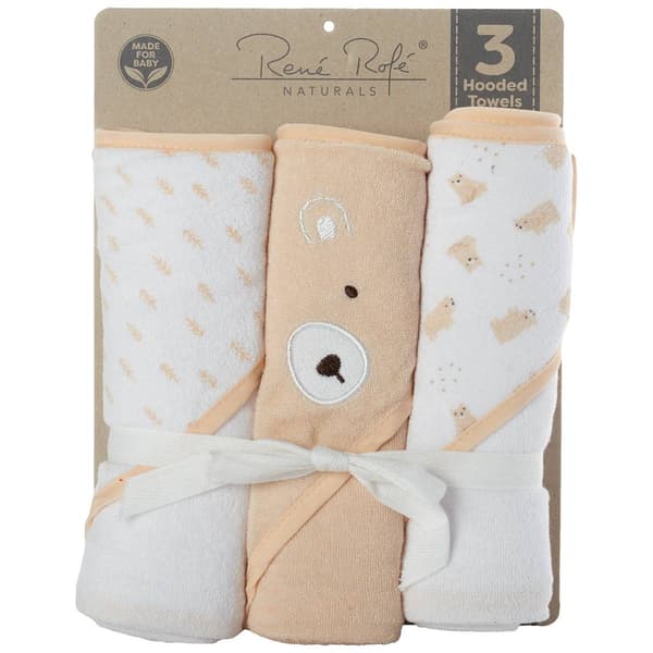 Rene Rofe&#40;R&#41; Naturals 3pk. Bear Hooded Towels - image 