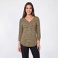 Petite Napa Valley 3/4 Sleeve Space Dye V-Neck Sweater - image 1