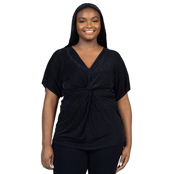 Plus Size 24/7 Comfort Apparel Knot Front V-Neck Blouse - image 