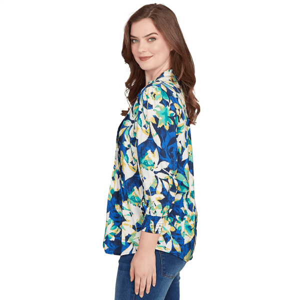 Womens Ruby Rd. Fall Flair Pleated Button Front Floral Blouse