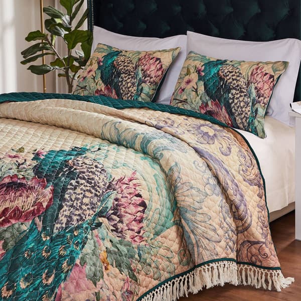 Greenland Home Fashions&#8482; Eden Peacock Crochet Embellish Quilt Set