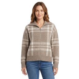 Womens Madison & Hudson Long Sleeve Plaid Zip Sweater