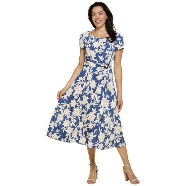 Womens Perceptions Short Sleeve Puff Floral Midi Dress - image 
