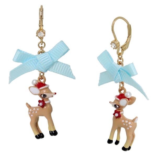 Betsey Johnson Jingle Bell Bling Christmas Reindeer Drop Earrings