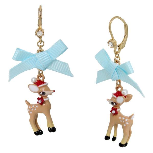 Betsey Johnson Jingle Bell Bling Christmas Reindeer Drop Earrings - image 
